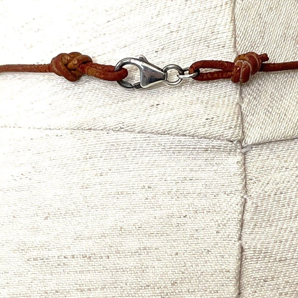 Sterling Silver charm necklace on brown cord - Picture 4 of 5